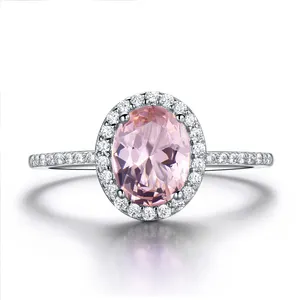 Anelli dell'argento sterlina 925 di fidanzamento ovale rosa di nozze della pietra preziosa dei gioielli fini classici per le donne