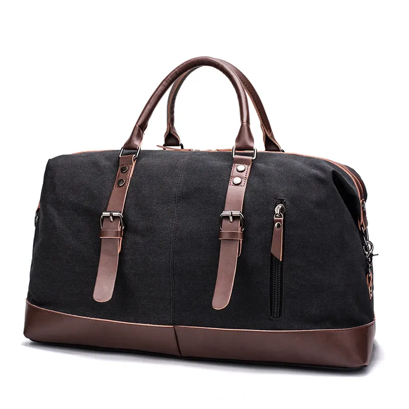 วินเทจ VINTAGE Retro Canvas Trim ขนาดใหญ่ weekender holdall Duffle Duffel เดินทางข้ามคืนกระเป๋า