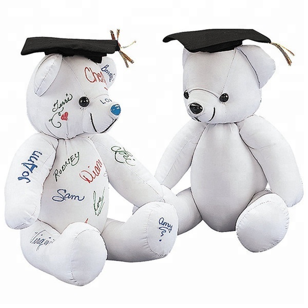 Dapat Digunakan Kembali Anak-anak Bisa Dicuci Lukisan Menggambar Diy Mainan Lucu OEM Custom Boneka Plush Toy Lunak Putih Wisuda Teddy Bear