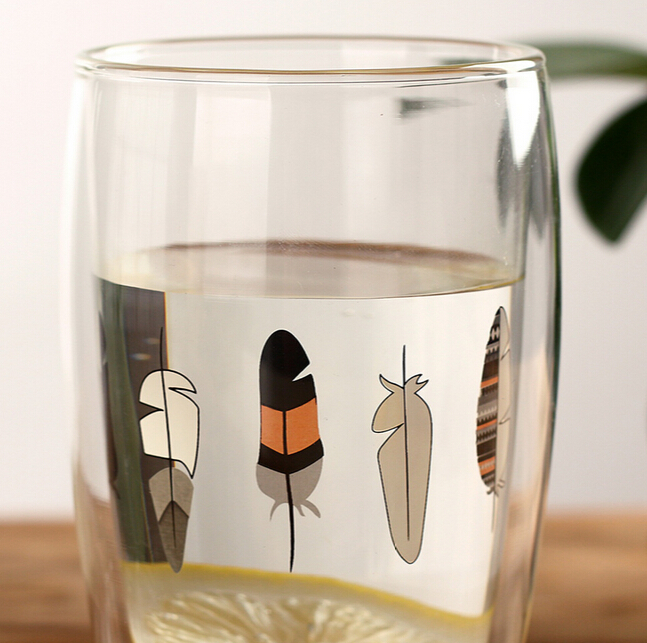 350ML heat resistant double wall glass tea cup with bamboo wooden lid