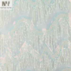 Nanyee-tela de lentejuelas con flecos y borlas blancas, textil