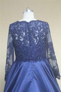 رقبة عالية أكمام طويلة كحلي مقاس كبير ثوب نسائي فاخر فستان حفلة موسيقية - Product Image 5