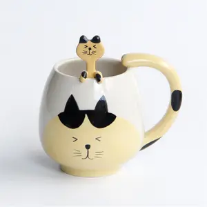 אישית חתול הדפסת קפה ספל קסם קרמיקה יד קפה ספל עם כפית