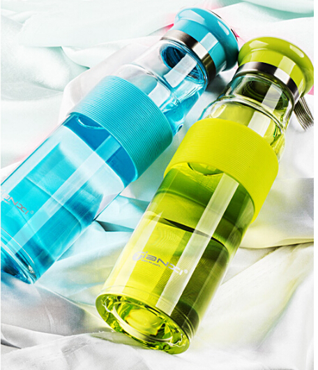 550ML Custom printed glass water bottle with silicone sleeve