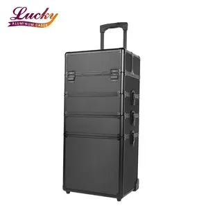 Black 5 in 1 vanity case trolley universal large aluminium beauty makeup rolling case trolley tribe vanity case