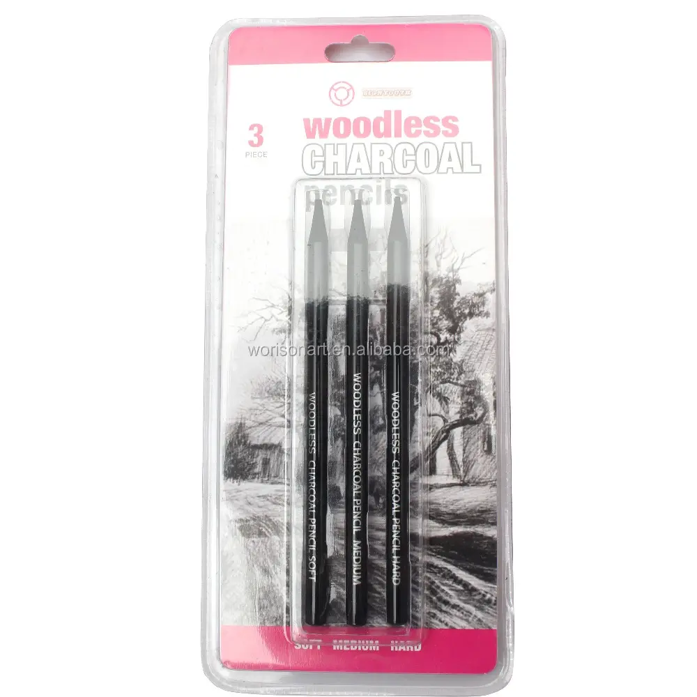 Ready To Ship 3 pcs Hard/Medium/Soft Woodless Charcoal Pencil Set Professional Sketch Pencil Drawing Tools For Art Supplies