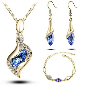 Wholesale 3pcs Elegant luxury fashion Angel Austrian crystal rhinestone women Fine jewelry set Gold filled necklace sets