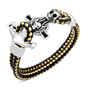 <span class=keywords><strong>Bracelet</strong></span> pour <span class=keywords><strong>homme</strong></span> YWMT Kada Design, bijoux en faux <span class=keywords><strong>cuir</strong></span>, acier inoxydable, ancre, crâne, Mexique - Product Image 2