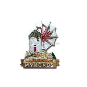 Souvenir 3d Mykonos resin magnet Chora or lower windmills resin fridge magnet