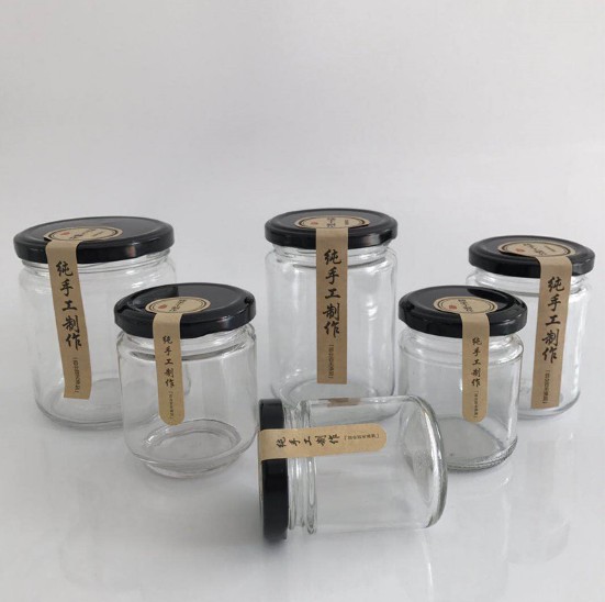 Round food grade storage jam sauce canned pickle glass honey jar with metal lids