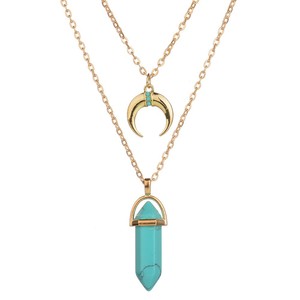 Mujeres oro plateó la joyería doble capa luna chakra Bullet turquesa Piedra Natural COLLAR COLGANTE - Product Image 1