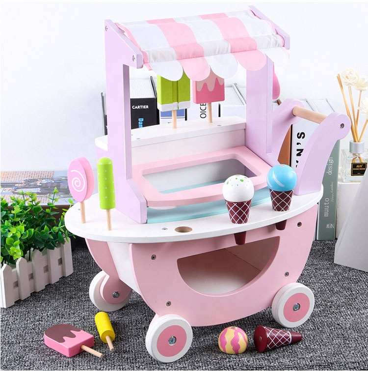 2-6 Tuổi Nhà Trẻ Mô Phỏng Xe Tải Kem Cô Gái Giỏ Hàng Đồ Chơi Siêu Thị Giỏ Hàng Đồ Chơi Bằng Gỗ