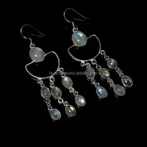 925 boucles d'oreilles en argent sterling massif arc-en-ciel pierre de lune pierres précieuses bijoux boucles d'oreilles fournisseurs de bijoux en gros