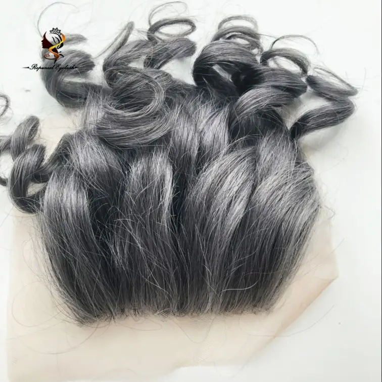 1B Grey Color Super Wave Brazilian Lace Front Closure 1B Gray Mixed Color4X4 Lace Closure Natural Hairline Closure