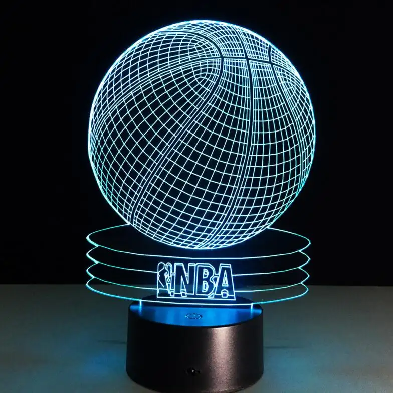 NBA, superventas, 3D luz nocturna, imagen de baloncesto, lámpara de noche 3D, LED, 7 colores, control remoto táctil, luz, regalo para niños