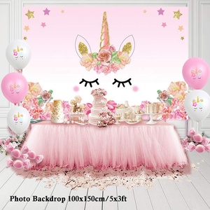 Forniture per feste di unicorno servono 16 striscioni di buon <span class=keywords><strong>compleanno</strong></span>/sfondo/palloncini/cappelli/piatti/tovaglia 176 pezzi - Product Image 3