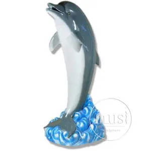 เรซิน Wall Art ไฟเบอร์กลาส Dolphin ประติมากรรมที่มีสีสัน