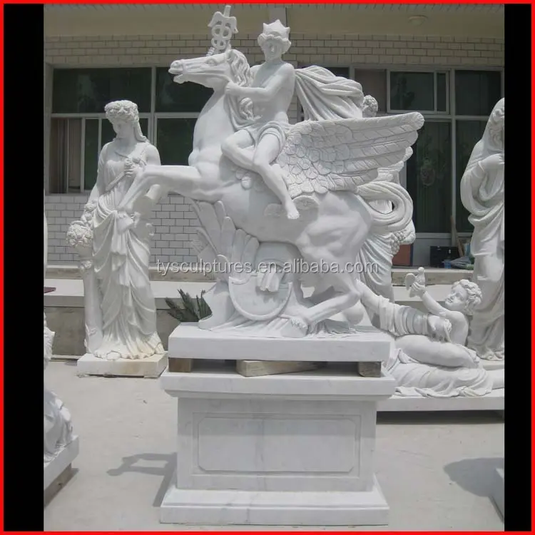 Famous antique replica stone large garden sculpture marble figure ridding flying horse statue