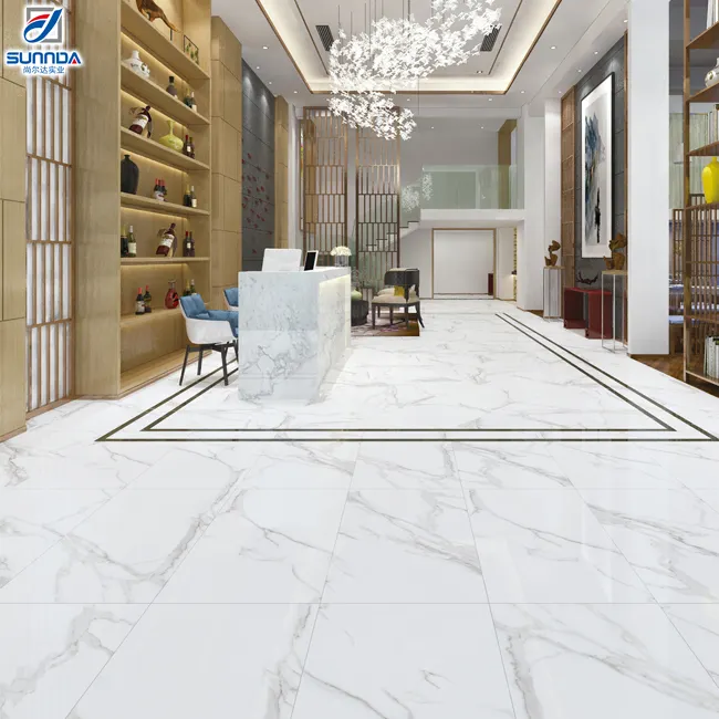 China 600x1200mm big size interior bathroom wall and floor carrara design mable look polished porcelain decorative tiles