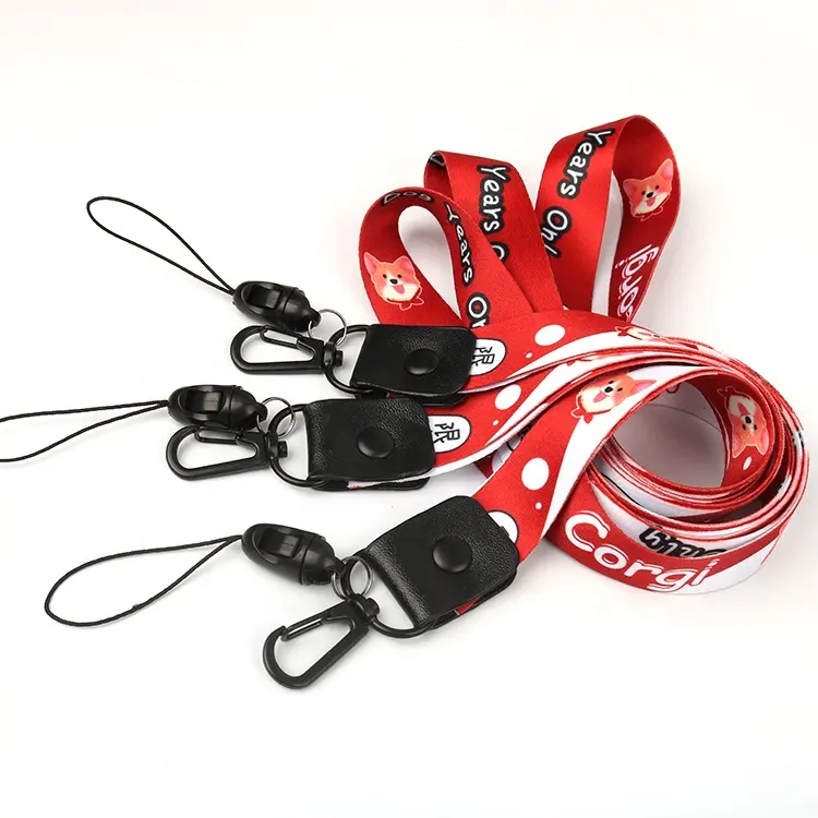 Taiwan Promotional Gift Custom Sublimation Print Cute Cartoon Animal Dog Logo Adjustable Neck Lanyard Straps for Cell Phone
