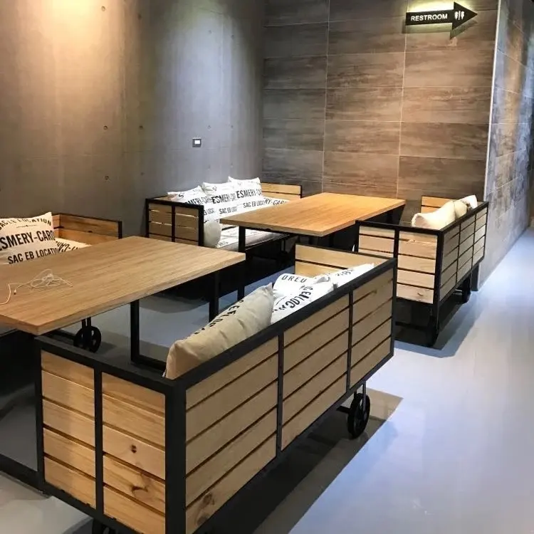 Ordine personalizzato mobili da ristorante divano in legno a 3 posti con rotelle cabina in legno posti a sedere mobili da caffè