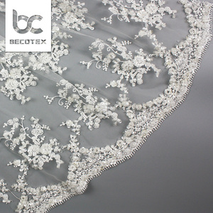 Tela de Encaje Bonita Bordada con Cuentas, Tela de Tul con Cuentas de Alta Calidad, Encaje Francés con Cuentas - Product Image 1