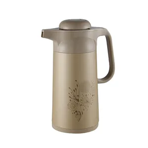 HUAXING Brand Vacuum Flask with Glass Refill Color Dark Gold Flower 202