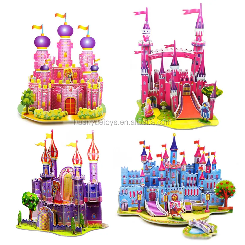 Uzzle-rompecabezas de modelos de construcción de Castillo rosa, juguete de ensamblaje de papel, 3D