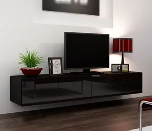 Son Tasarım LED TV duvar dolabı TV yüzer duvara monte ünitesi ahşap UV parlak duvar asılı TV standı