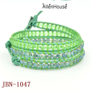 Vert Cristal Perles 3 Couches Vert Bracelet En Cuir pour <span class=keywords><strong>les</strong></span> Femmes Multicouche Bénédiction <span class=keywords><strong>Pierres</strong></span> Bracelets bracelet - Product Image 1
