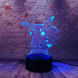 Toptan aksiyon figürleri ve koleksiyon-Sıcak Pokemon aksiyon figürü 3D atmosfer Illusion gece işık Pikachu yatak odası çocuk hediye yaratıcı illusion lamba damla nakliye