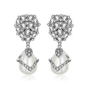 LUOTEEMI — boucles d'oreilles artificielles de corée du sud, paire de bijoux de luxe en or blanc, en perles, pour mariage