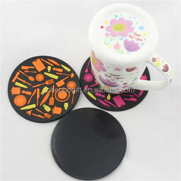 100mm round shape 3d plastic rubber soft pvc coaster, kitchen rubber drink cup coaster and beer coaster