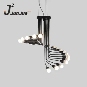 Скандинавская железная винтажная Люстра В индустриальном стиле, длинный подвесной светильник в форме спирали для высоких потолок, для отеля, дома, лестницы, бара