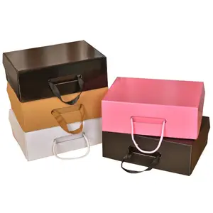 사용자 정의 로고 접이식 베이지 핑크 가발 살롱 속눈썹 쥬얼리 종이 아기 신발 상자 카톤 핸들
