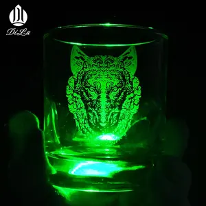 Vaso redondo para whisky con cabeza de Lobo personalizado, vaso de cristal para agua y whisky de cristal, muestra gratis, venta al por mayor