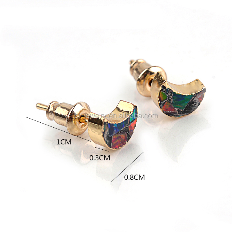 Nuevo diseño de moda Luna forma druzy piedra oro Stud mujeres pendiente joyas