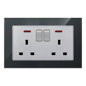 Goodtop BS-12 Serie 2 pandillas 2x13A switched socket con neón, vidrio templado