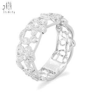 Haute qualité 18K or blanc massif véritable diamant naturel Design Vintage évider bague pour cadeau de fête des femmes - Product Image 1