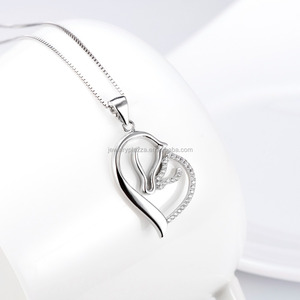 Gioielli raffinati 925 Sterling Silver madre bambino <span class=keywords><strong>cavallo</strong></span> amore zircone cuore <span class=keywords><strong>collana</strong></span> pendente per donna - Product Image 6