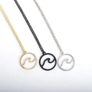 Wholesale Nautical Jewelry Stainless Steel Women Simple Beach Pendant Ocean Wave Necklace