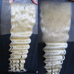 Qdrapunzelhair วิกผมแท้สีบลอนด์<span class=keywords><strong>ผม</strong></span>บราซิลเลี่ยนวิกผมลูกไม้ผมลอนลึก - Product Image 2