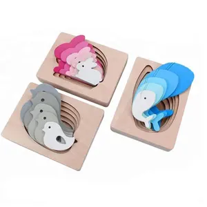 Custom Cute Animal Educational Dolphin Multi-Layer 3D Wooden Multilayer Puzzle