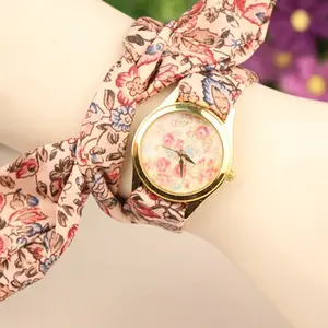 Selling New Cloth Belt Flower Decorative watch With Fabric Strap for lady wholesale