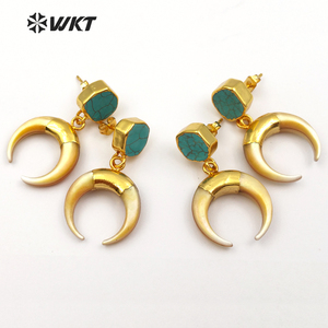 WT-E427 Nuovi Orecchini Pendenti a Mezzaluna <span class=keywords><strong>in</strong></span> Conchiglia Naturale con Pietra Verde, Design Vintage per Donne alla Moda - Product Image 5