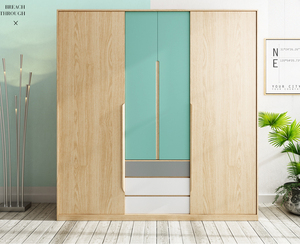 <strong>Sliding</strong> <strong>Door</strong> Modern Luxury Wood <strong>Wardrobe</strong> <strong>with</strong> Melamine 3 Drawers Large Storage Green <strong>Door</strong> Two Color <strong>Wardrobe</strong> - Product Image 5