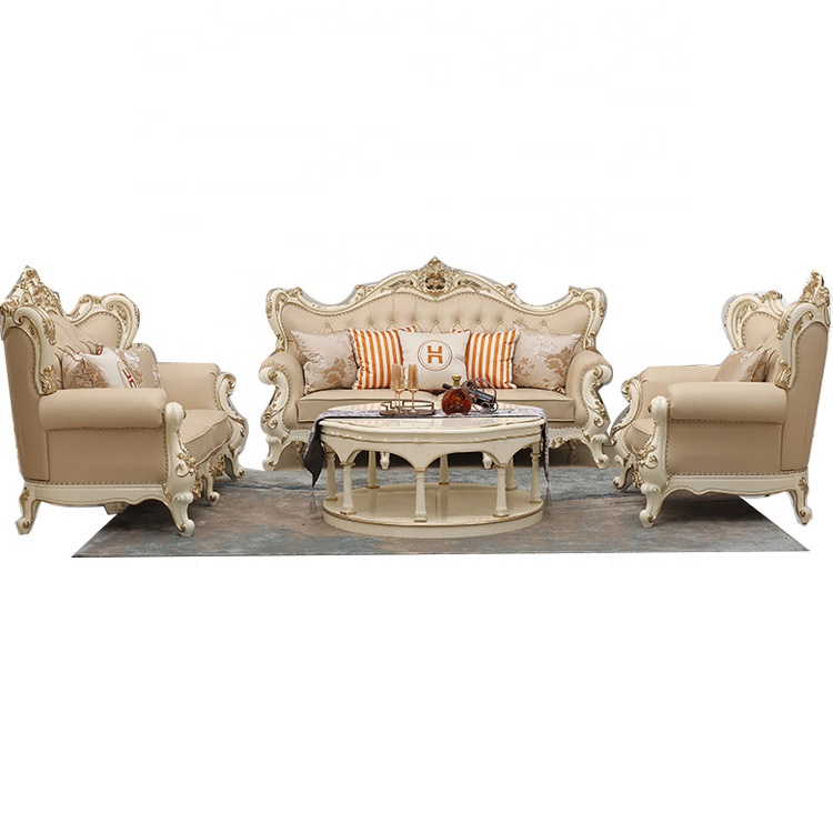 2020 Luxe Franse Barok Woonkamer Set/Royal Palace Antieke 3 Zits Klassieke Europese Stijl Lederen Sofa