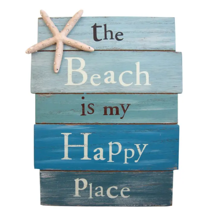 Letrero de madera azul para playa-La playa es mi lugar feliz-decoración para el hogar y la playa