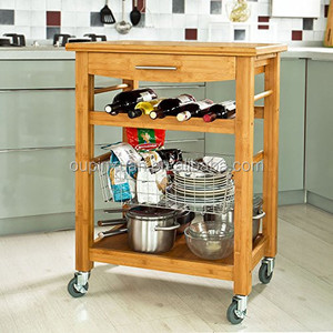 High Quality Bamboo <strong>Wheeled</strong> Kitchen <strong>Trolley</strong> With Basket Kitchen Storage Cart Kitchen Storage Rack With Drawer - Product Image 1