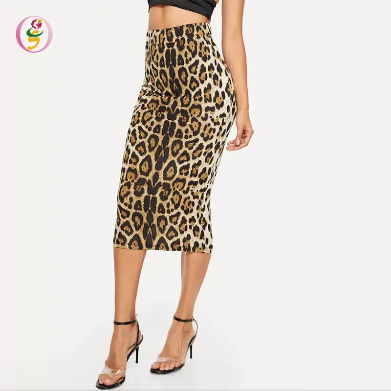 High Waist Leopard Bodycon Skirt Ladies Sexy Club Pencil Midi Wrap Skirt